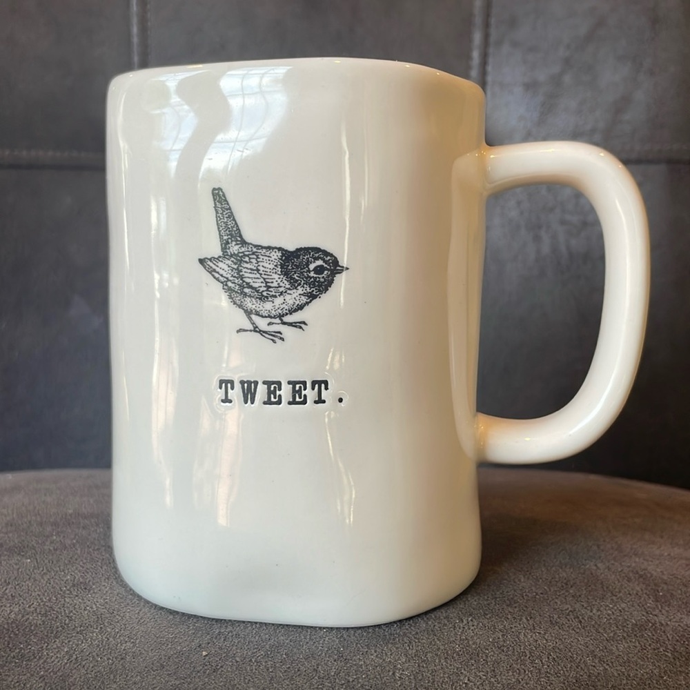 RARE Rae Dunn BIG M Magenta Rare TWEET Bird Dimpled Ceramic Mug 16 oz. Like New